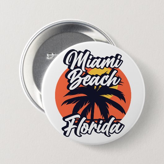 Badge Rond 7,6 Cm Miami Beach, Floride (Devant & derrière)