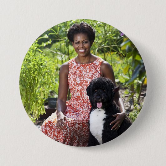 Badge Rond 7,6 Cm Michele et Bo Obama (Devant)