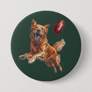 Badge Rond 7,6 Cm Mignonne Golden Retriever Chien Jouant Au Football