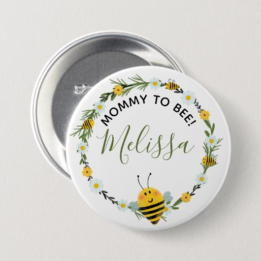 Badge Rond 7,6 Cm Mignonne maman à bee Daisies Wreath Bee Baby showe (Devant & derrière)