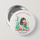 Badge Rond 7,6 Cm Mignonne sirène d'aquarelle sous le Baby shower ma (Devant & derrière)