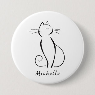 Badge Rond 7,6 Cm Mini chat noir sur blanc ajouter nom