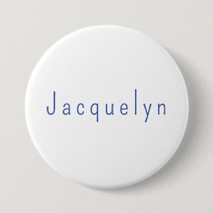 Badge Rond 7,6 Cm Minimaliste Blanc Bleu Plaine Élégant Nom moderne