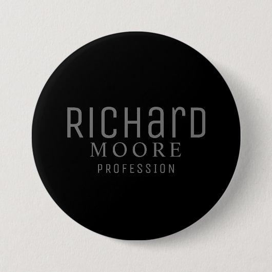Badge Rond 7,6 Cm minimaliste noir blanc nom (Devant)