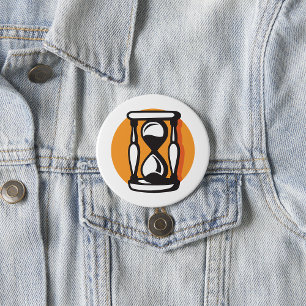 Badge Rond 7,6 Cm Minuteur Sablier Rétro Temps Minimaliste