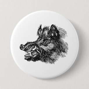 Badge Rond 7,6 Cm Modèle méchant vintage de défenses du sanglier 