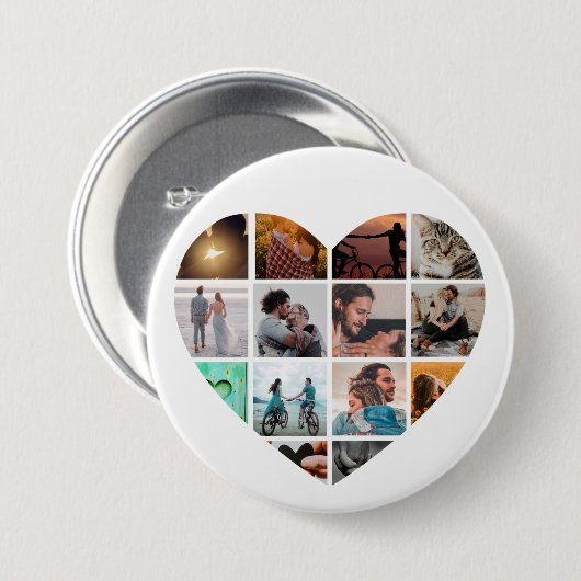 Badge Rond 7,6 Cm Modern Heart 14 Photo Collage Love Family (Devant & derrière)