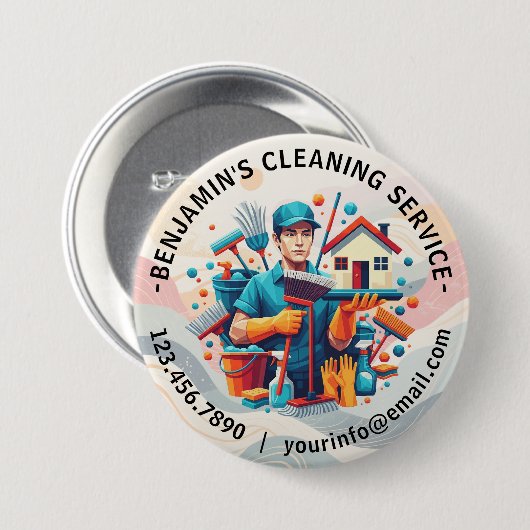 Badge Rond 7,6 Cm Modern House Cleaning Maid Service Housekeeping (Devant & derrière)