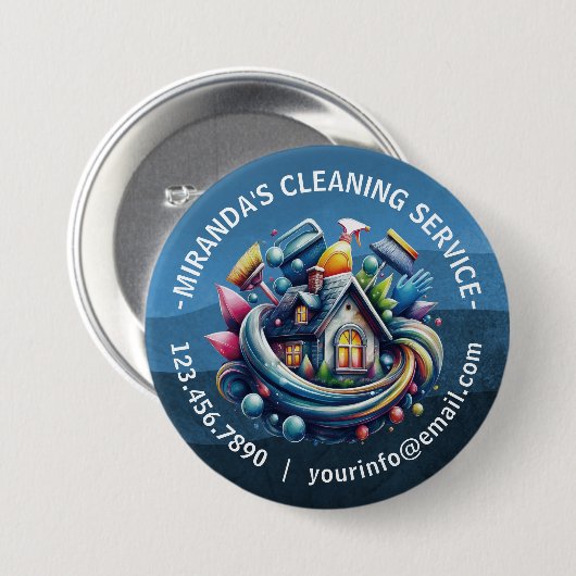 Badge Rond 7,6 Cm Modern House Cleaning Maid Service Housekeeping (Devant & derrière)