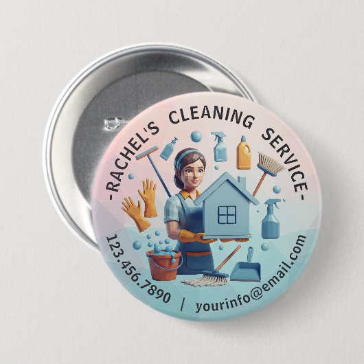 Badge Rond 7,6 Cm Modern House Cleaning Maid Service Housekeeping (Devant & derrière)