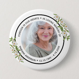 Badge Rond 7,6 Cm Moderne Élégant Fleur Blanche À jamais dans nos cœ