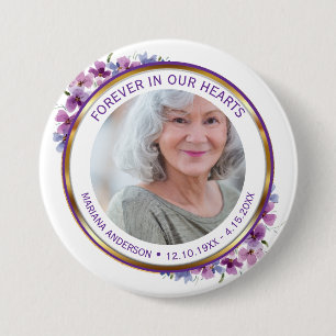 Badge Rond 7,6 Cm Moderne Fleur Purple & Or À jamais dans nos cœurs