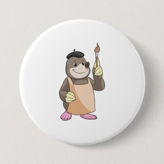 Badge Rond 7,6 Cm Mole comme Peintre avec pinceau (Devant)