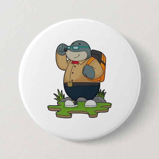 Badge Rond 7,6 Cm Mole comme randonneur avec sac à dos (Devant)