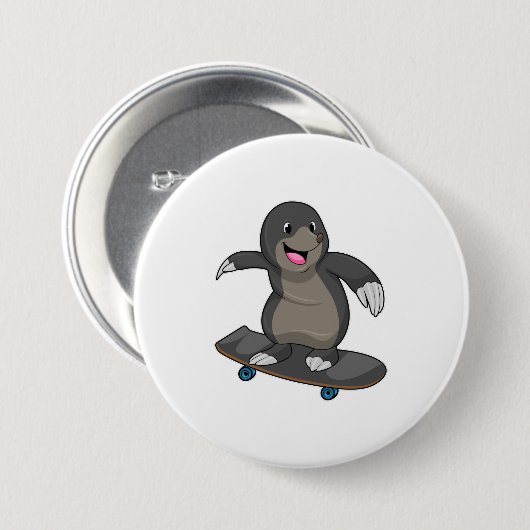 Badge Rond 7,6 Cm Mole en skate avec skateboard (Devant & derrière)