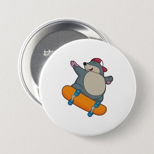 Badge Rond 7,6 Cm Mole en skate avec skateboard (Devant & derrière)