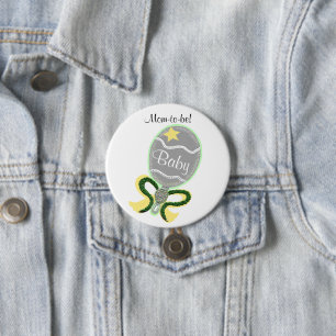 Badge Rond 7,6 Cm Mom-To-Be Yellow Star Green Bow Baby Rattle Shower
