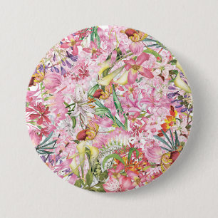 Badge Rond 7,6 Cm Mon jardin de fleurs exotiques tropical coloré