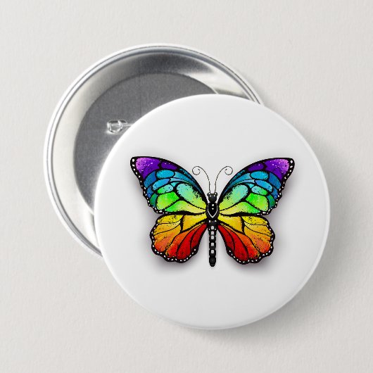 Badge Rond 7,6 Cm Monarque papillon arc-en-ciel (Devant & derrière)
