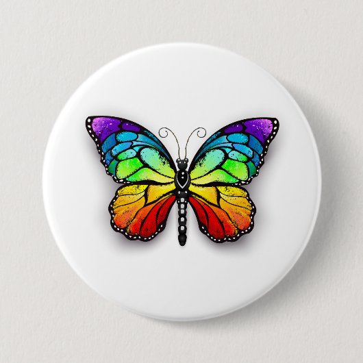 Badge Rond 7,6 Cm Monarque papillon arc-en-ciel (Devant)