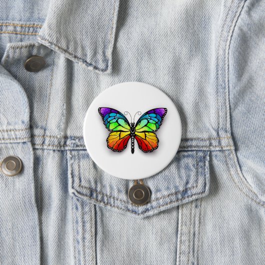 Badge Rond 7,6 Cm Monarque papillon arc-en-ciel (En situation)