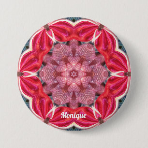 Badge Rond 7,6 Cm MONIQUE ~ Blanc Rose Vert BLÉ ~