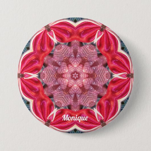 Badge Rond 7,6 Cm MONIQUE ~ Blanc Rose Vert BLÉ ~ (Devant)
