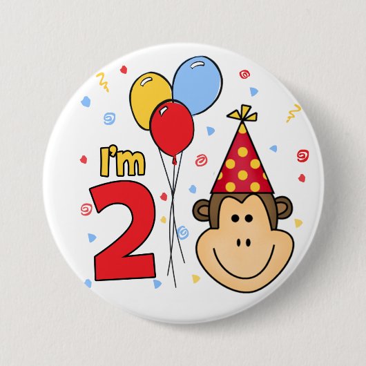 Badge Rond 7,6 Cm Monkey Face 2e anniversaire (Devant)