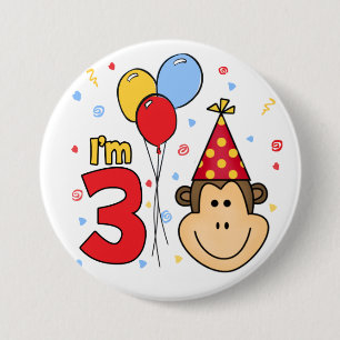 Badge Rond 7,6 Cm Monkey Face 3e anniversaire