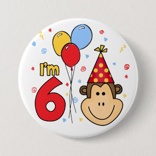 Badge Rond 7,6 Cm Monkey Face 6e anniversaire