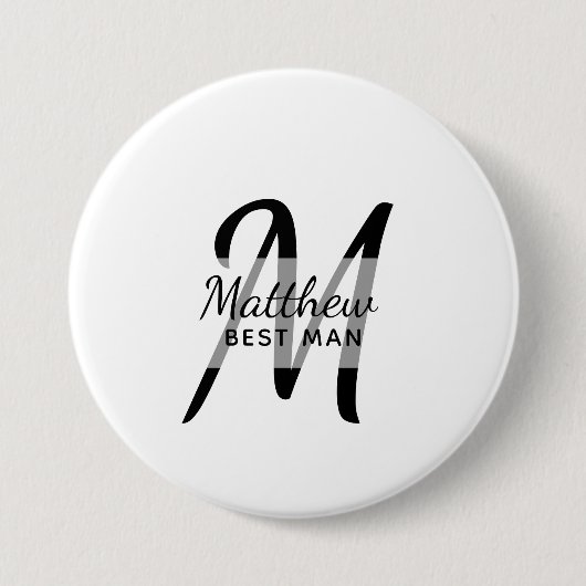 Badge Rond 7,6 Cm Monogram BEST MAN Groomsmen Groomsman Ajouter Nom (Devant)