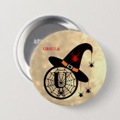 Badge Rond 7,6 Cm Monogram U Halloween Sky Witch Nom des araignées (Devant & derrière)