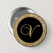 Badge Rond 7,6 Cm Monogram V, élégant script doré (Devant & derrière)