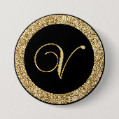 Badge Rond 7,6 Cm Monogram V, élégant script doré (Devant)