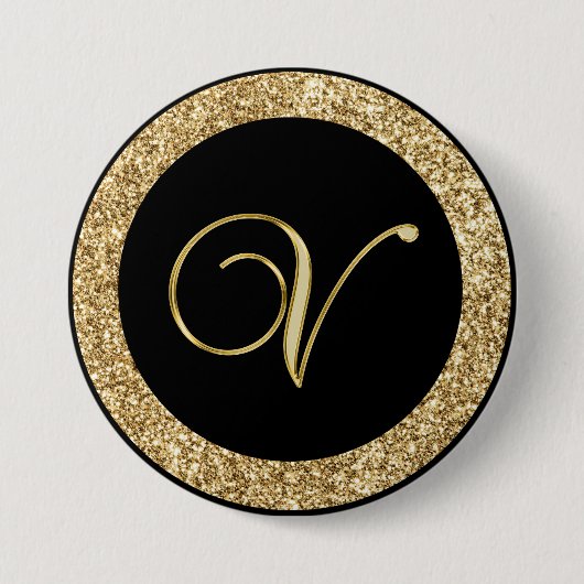 Badge Rond 7,6 Cm Monogram V, élégant script doré (Devant)