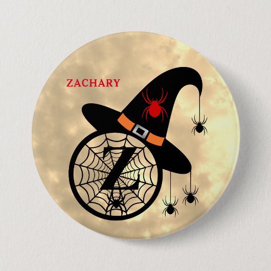 Badge Rond 7,6 Cm Monogram Z Halloween Sky Witch Nom des araignées (Devant)