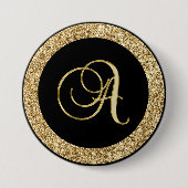 Badge Rond 7,6 Cm Monogramme A, élégant script doré (Devant)