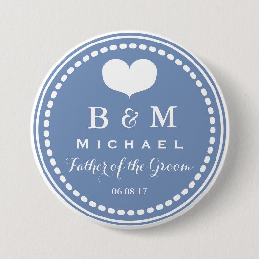 Badge Rond 7,6 Cm Monogramme bleu - Bouton Mariage Père de la chambr (Devant)