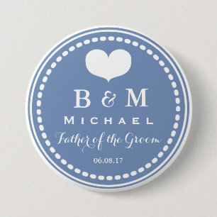 Badge Rond 7,6 Cm Monogramme bleu - Bouton Mariage Père de la chambr