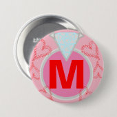 Badge Rond 7,6 Cm Monogramme Bleu Diamant Coeurs rouges (Devant & derrière)