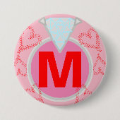 Badge Rond 7,6 Cm Monogramme Bleu Diamant Coeurs rouges (Devant)
