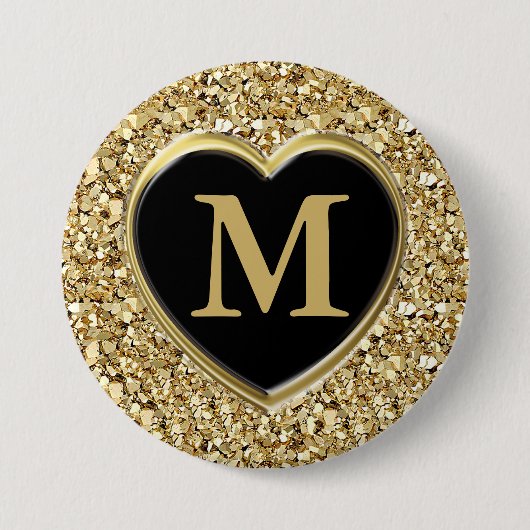 Badge Rond 7,6 Cm Monogramme de cristal Druzy - or métallique (Devant)