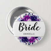Badge Rond 7,6 Cm Monogramme de mariée en cadre violet floral enchâs (Devant & derrière)