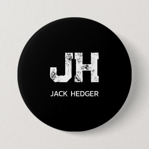 BADGE ROND 7,6 CM MONOGRAMME DE NOM À DEUX LETTRES BLANC MINIMALISTE
