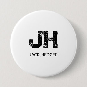 BADGE ROND 7,6 CM MONOGRAMME DE NOM À DEUX LETTRES MINIMALISTE NOIR