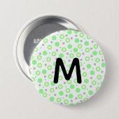 Badge Rond 7,6 Cm Monogramme Green Cream Gris Pois (Devant & derrière)