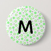 Badge Rond 7,6 Cm Monogramme Green Cream Gris Pois (Devant)
