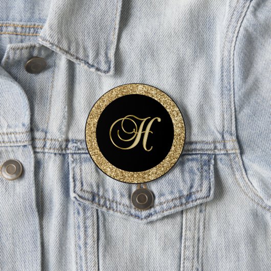 Badge Rond 7,6 Cm Monogramme H, élégant script doré (En situation)