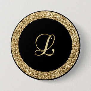Badge Rond 7,6 Cm Monogramme L écriture dorée