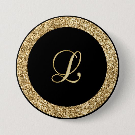 Badge Rond 7,6 Cm Monogramme L écriture dorée (Devant)